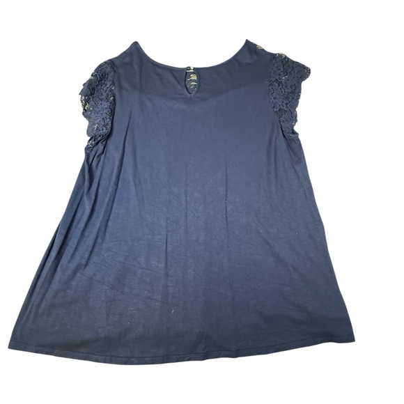 Torrid Navy Crepe Lace Short Sleeve Keyhole Fit And Flare Top Size 3 - Picture 3 of 3
